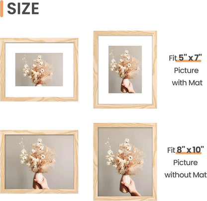 Upsimples 8x10 Picture Frame - Versatile Display for 5x7 with Mat or 8x10 Without Mat - Natural Finish