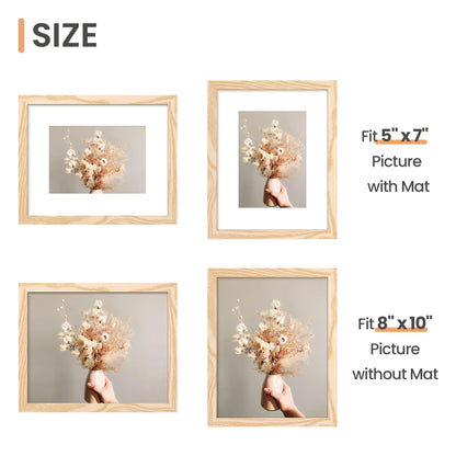 upsimples 8x10 Picture Frame Set of 5, Display Pictures 5x7 with Mat or 8 x 10 Without, Wall Gallery Photo Frames, Natural