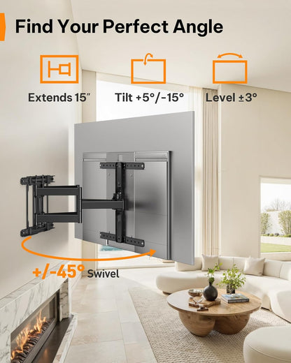 Perlegear Ultra Slim TV Wall Mount - Full Motion Design for 42-90" TVs | Fits 16"/24" Studs, Max VESA 600x400mm, Holds 132lbs
