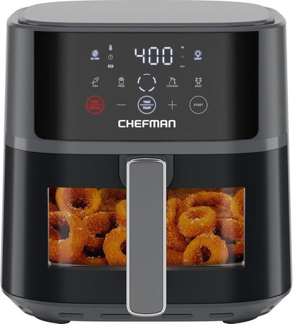 Chefman Air Fryer - 6 QT Compact Air Fryer with Hi-Fry Technology & Easy-View Window - Grey