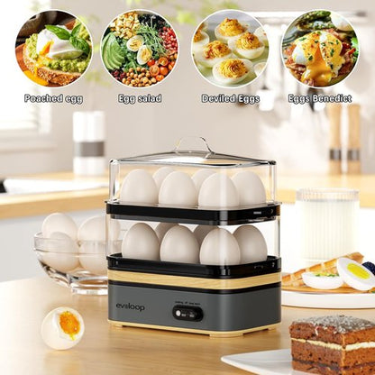 Evoloop Rapid Egg Cooker - Electric 12-Egg Capacity for Soft, Medium, Hard Boiled & Poached Eggs | BPA-Free Grey Design