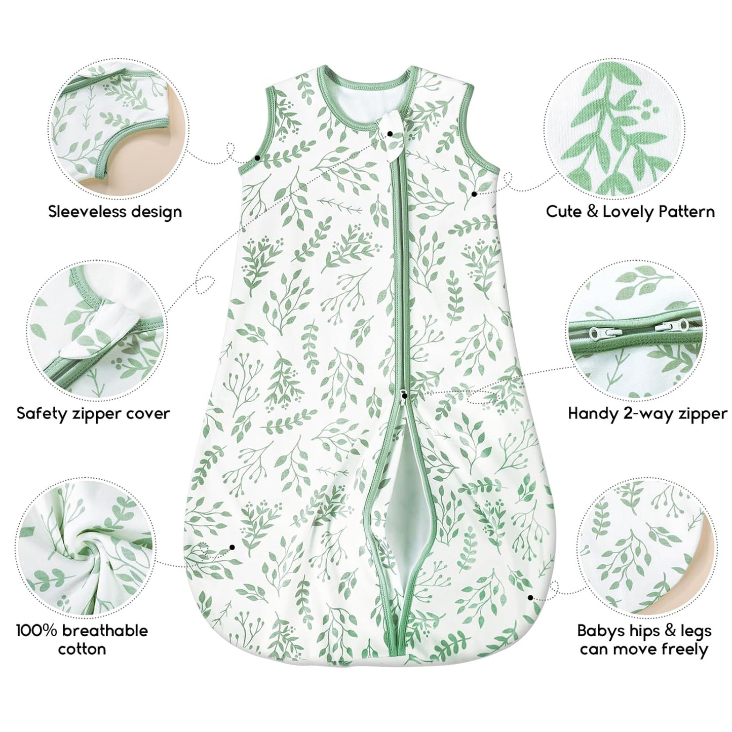 Yoofoss Baby Sleep Sack | 100% Organic Cotton Wearable Blanket for 6-12 Months | 2-Pack, TOG 1.0, Lightweight
