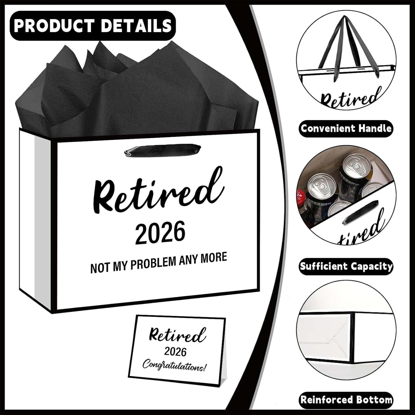 RTMISA 2026 Retirement Gift Bag with Tissue Paper and Greeting Card 2026 Retired Gifts Wrapping Bag for Women Men Coworker Teacher, Retirement Party Decorations Supplies