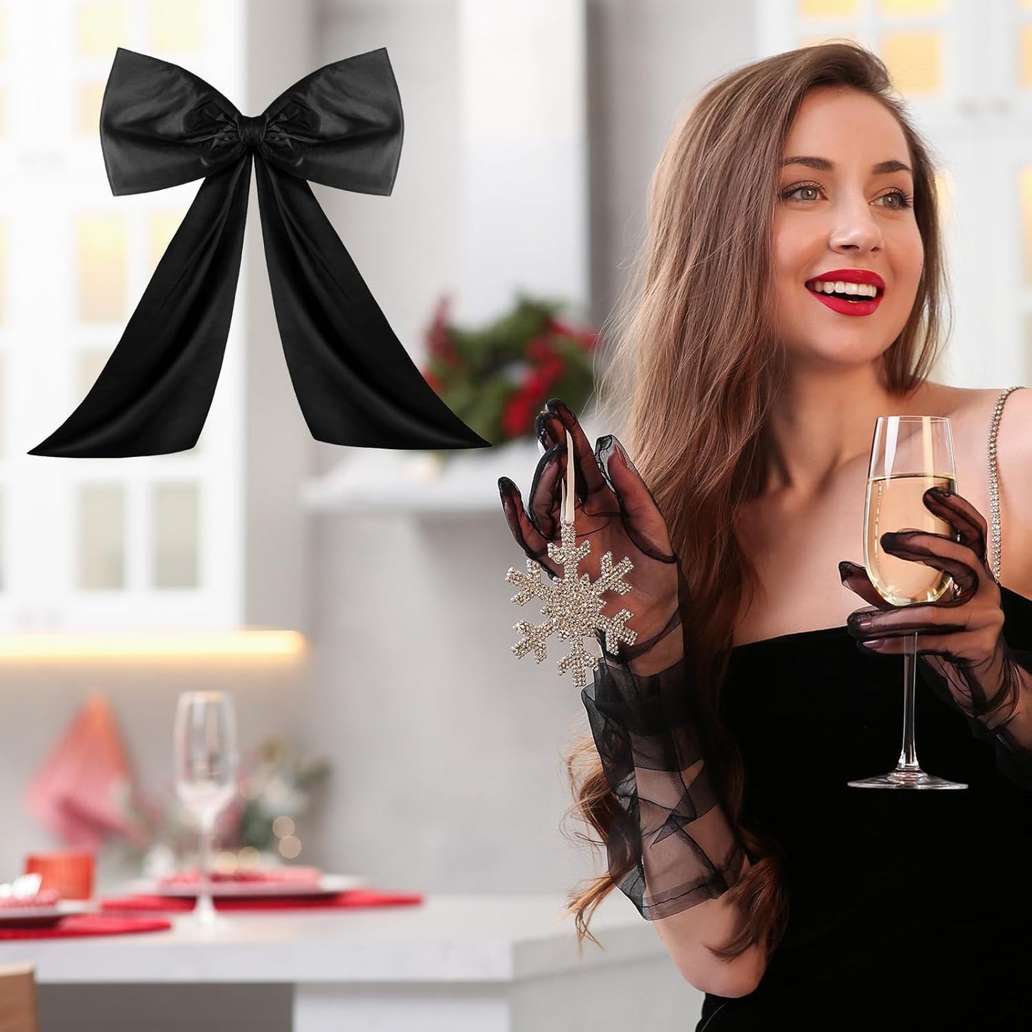 Wavwavw Large Black Bow Decor - Giant Satin Ribbon Tie for Birthday & Wedding Backdrop | 24 x 18 Inches