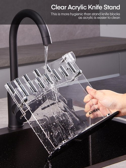 Knife Set, Aiheal 14PCS Kitchen Knife Set with Acrylic Knife Stand, No Rust and Super Sharp Knife Set Stainless Steel in One-Piece Design with Knife Sharpener for Kitchen, Include Steak Knives