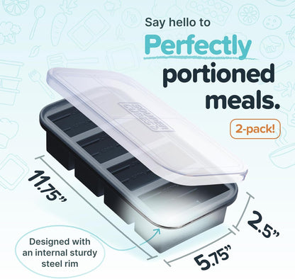 Souper Cubes 1 Cup Silicone Freezer Tray - Meal Prep Molds for Broth, Leftovers & Sauces | Charcoal - 2-Pack