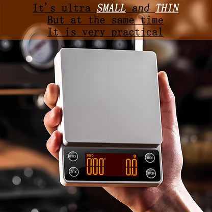 LUCKCENLY Espresso Scale with Timer 3kg/0.1g Accuracy Coffee Bean Scale Digital Portable Rechargeable Auto Tare Smart Water Flow White