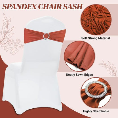 MDS Spandex Chair Sashes - Universal Elastic Stretch Bands with Buckle Slider Bow | 250 Pack in Terracotta