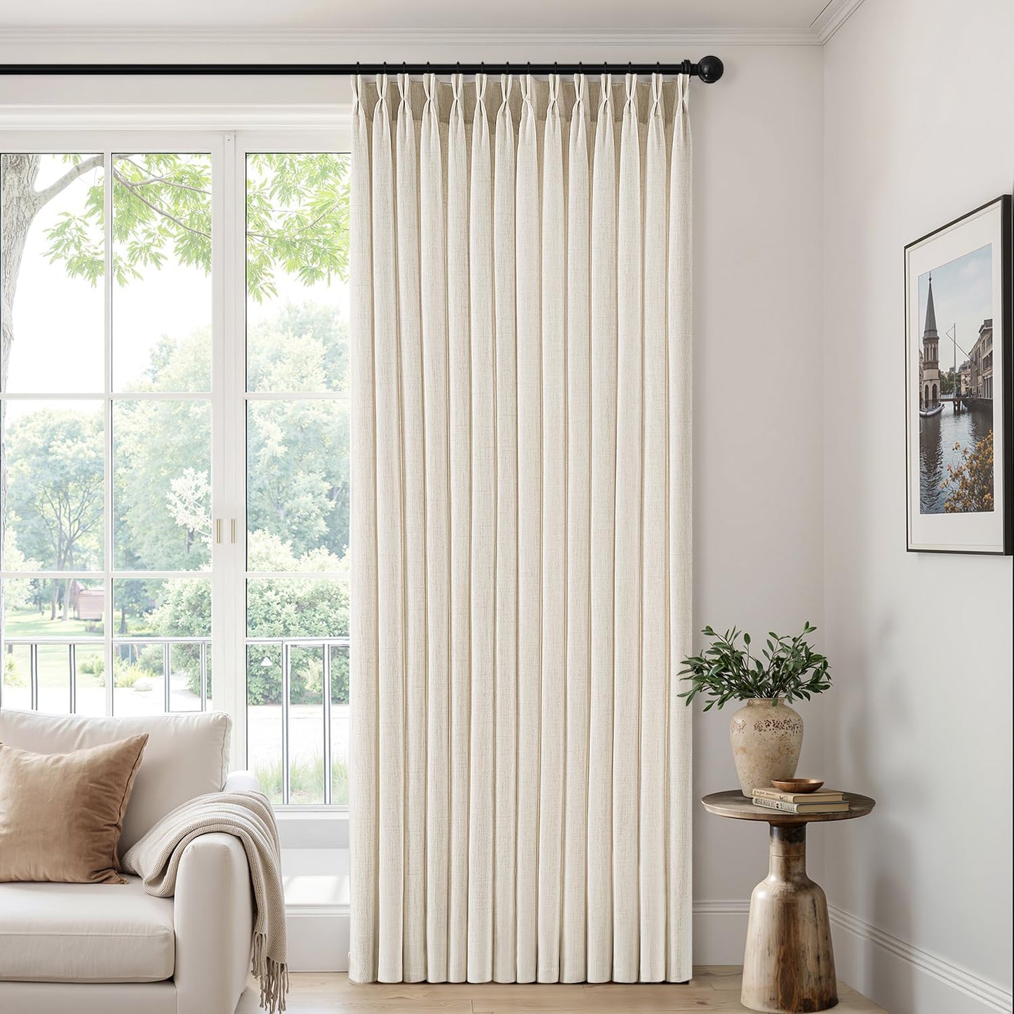 MIULEE Pinch Pleated Linen Curtains - 90-Inch Ivory Cream Semi-Sheer Drapes | 4 Panels for Privacy