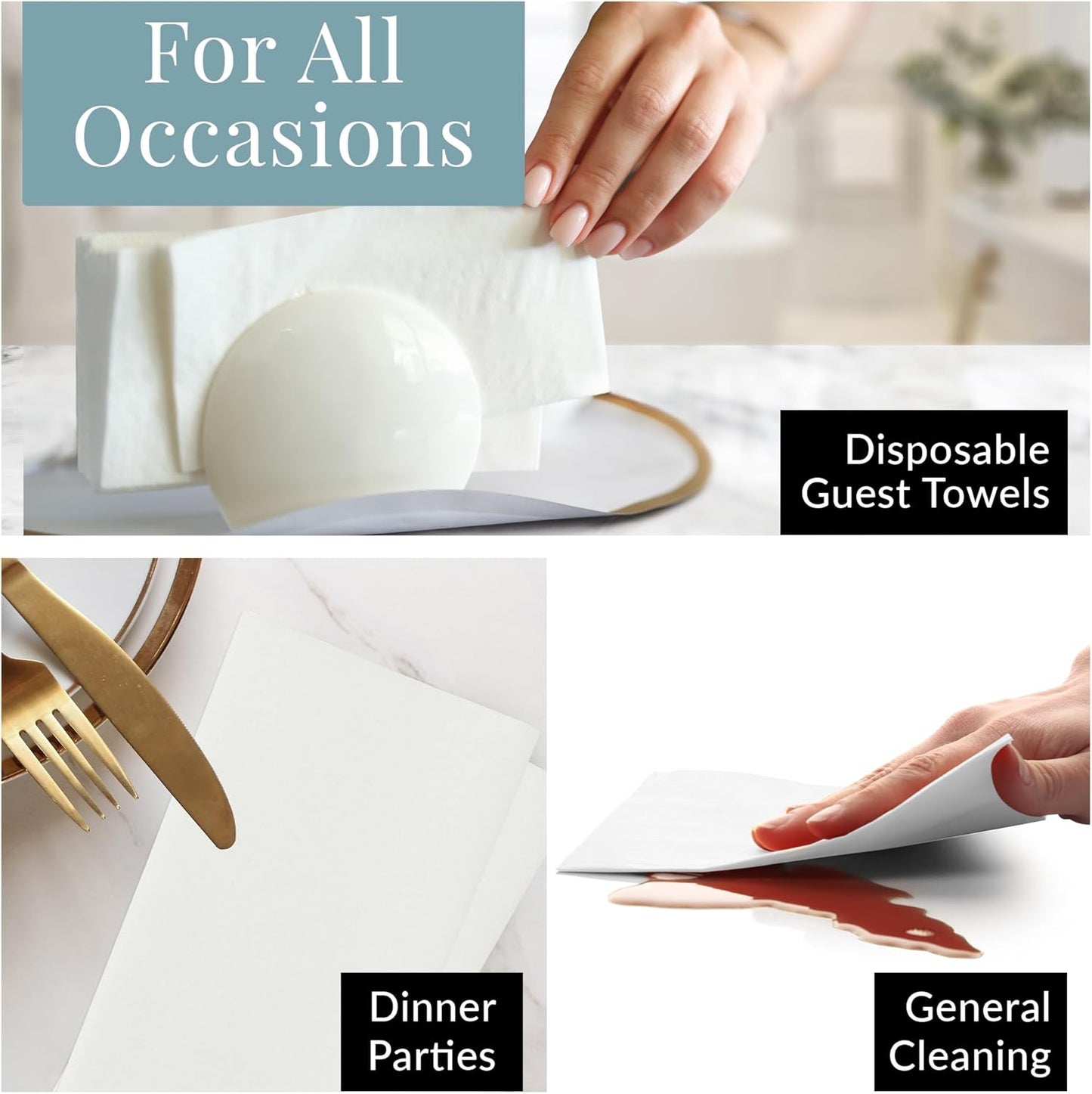 Reli. Disposable Bathroom Napkins - Linen-Feel Guest Towels (60 Pack) | Soft, Absorbent Paper Hand Towels | 12" x 15.75", White