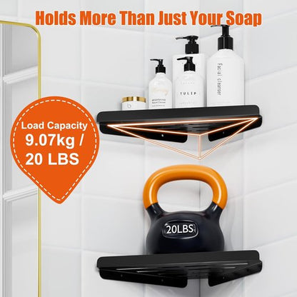 Fikoksol Shower Caddy - 2 Pack Black Metal Corner Shelf | Rustproof Wall-Mounted Bathroom Organizer