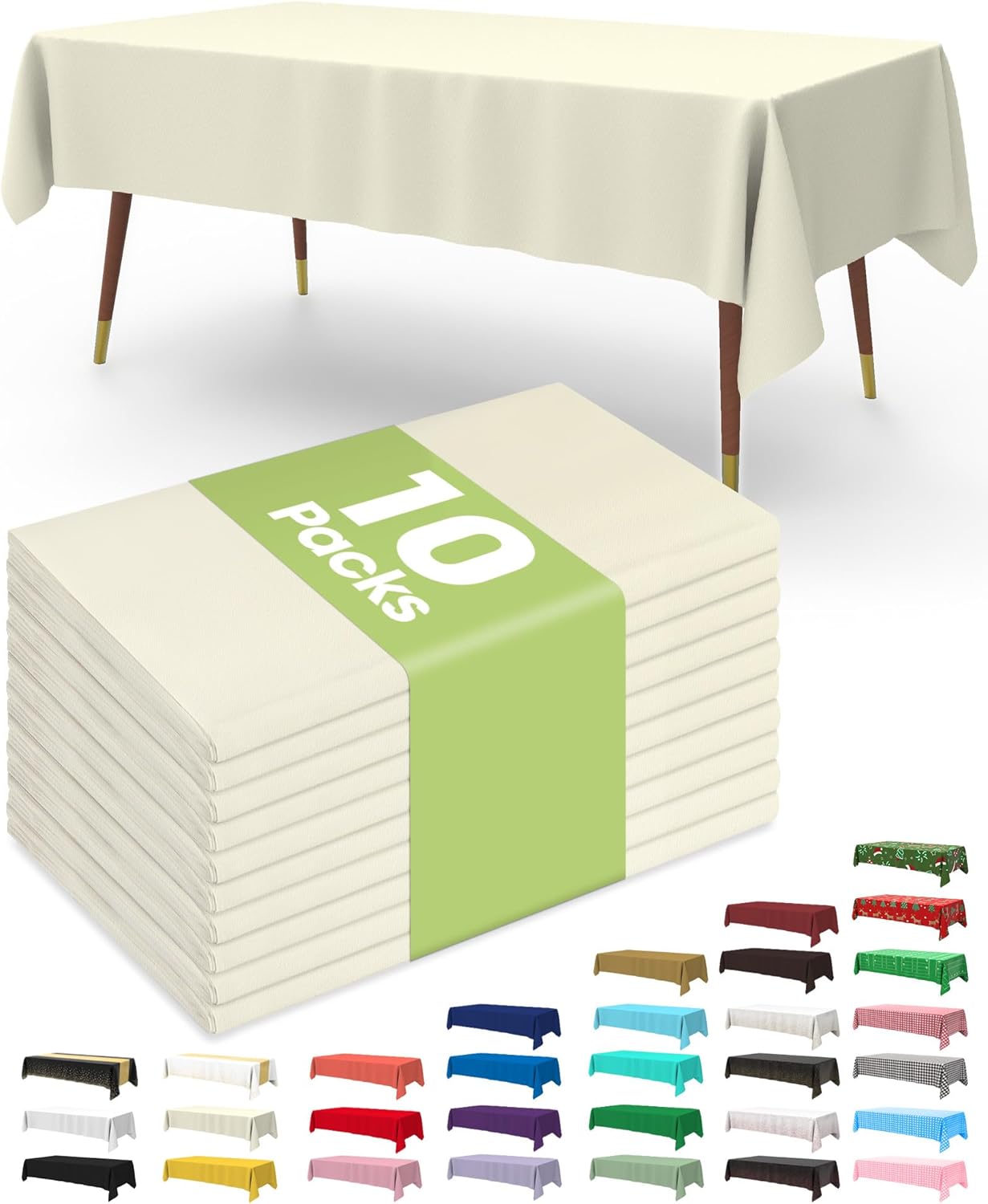 Pureegg Disposable Plastic Tablecloths - 10 Pack, 54 x 108 Inch, Leakproof & Sturdy for Parties, Weddings, Thanksgiving - Beige & Cream