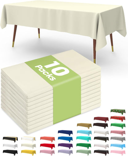 Pureegg Disposable Plastic Tablecloths - 10 Pack, 54 x 108 Inch, Leakproof & Sturdy for Parties, Weddings, Thanksgiving - Beige & Cream