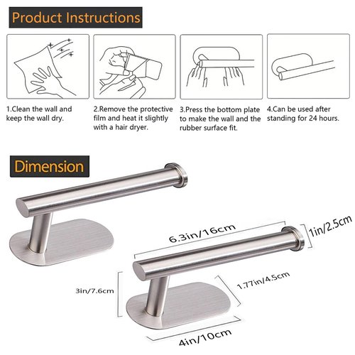JOPOFI Toilet Paper Holder - Self Adhesive Toilet Paper Holder Wall Mount for Bathroom, SUS 304 Stainless Steel Command Strip Toilet Paper Roll Holder Stick On, No Drilling - Brushed Nickel（2 Pcs）