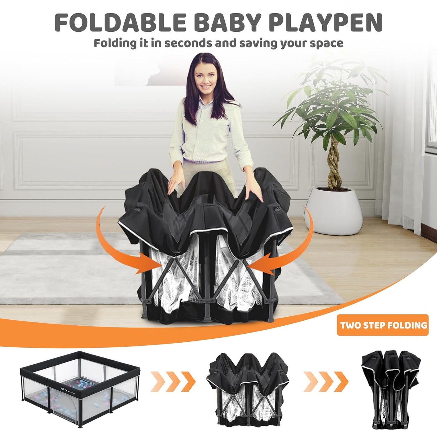 Taleco Gear Foldable Baby Play Pen - Breathable Travel Playpen with Mat & 50 Ocean Balls | 50''x50'' Size