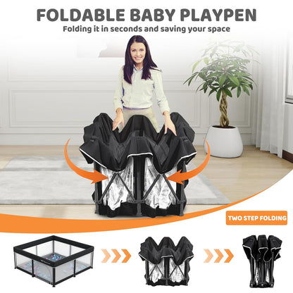 Taleco Gear Foldable Baby Play Pen - Breathable Travel Playpen with Mat & 50 Ocean Balls | 50''x50'' Size