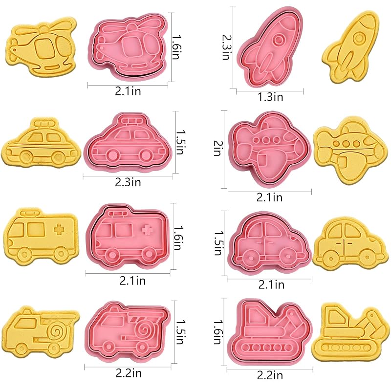 8 Piece Transportation Vehicle Cookie Cutters Set with Plunger Stamper - Variation of THIS listing