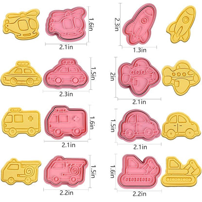 8 Piece Transportation Vehicle Cookie Cutters Set with Plunger Stamper - Variation of THIS listing