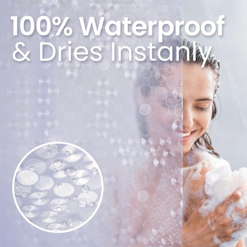 LiBa PEVA Shower Curtain Liner with 12 Plastic Rings, 8G Waterproof Shower Liner, 72x72 Inch Clear Shower Curtain with Magnets, Weighted Bathroom, 3D Clear Bubbles Pattern