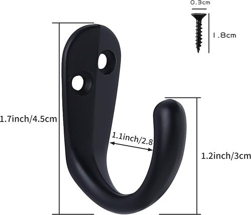 IBosins Wall Mounted Coat Hooks - 15PCS Single Prong Robe Hooks for Towels, Bags & Hats - Black