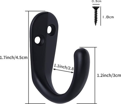 IBosins Wall Mounted Coat Hooks - 15PCS Single Prong Robe Hooks for Towels, Bags & Hats - Black