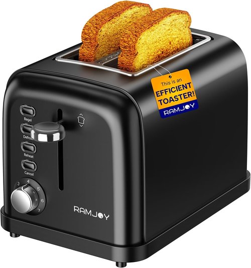Black Stainless Steel 2-Slice Toaster - Extra Wide Slots for Bagels & Bread, 7 Shade Settings