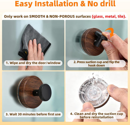 Walnut Suction Cup Wreath Hanger - No Drill Hook for All Seasons | 2 Pack for Front Door/Window