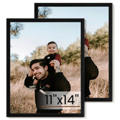 11x14 Picture Frame Set of 2,Display Pictures 11"x14",Black Photo Frame with Shatter Resistant Plexiglass,Picture Frames 11x14 Tabletop and Wall Mount,Poster Frame for Display Certificate Document