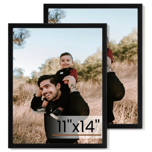 11x14 Picture Frame Set of 2,Display Pictures 11"x14",Black Photo Frame with Shatter Resistant Plexiglass,Picture Frames 11x14 Tabletop and Wall Mount,Poster Frame for Display Certificate Document
