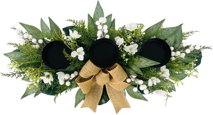 Skiennix Candle Holders - 3 Wick Centerpiece with Gypsophila, Magnolia & Freesia | Elegant Table Decor