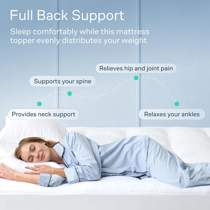 Skiennix Cloud-Like Twin Mattress Topper - 100% Cotton Cooling Mattress Pad for Full Body Support - White