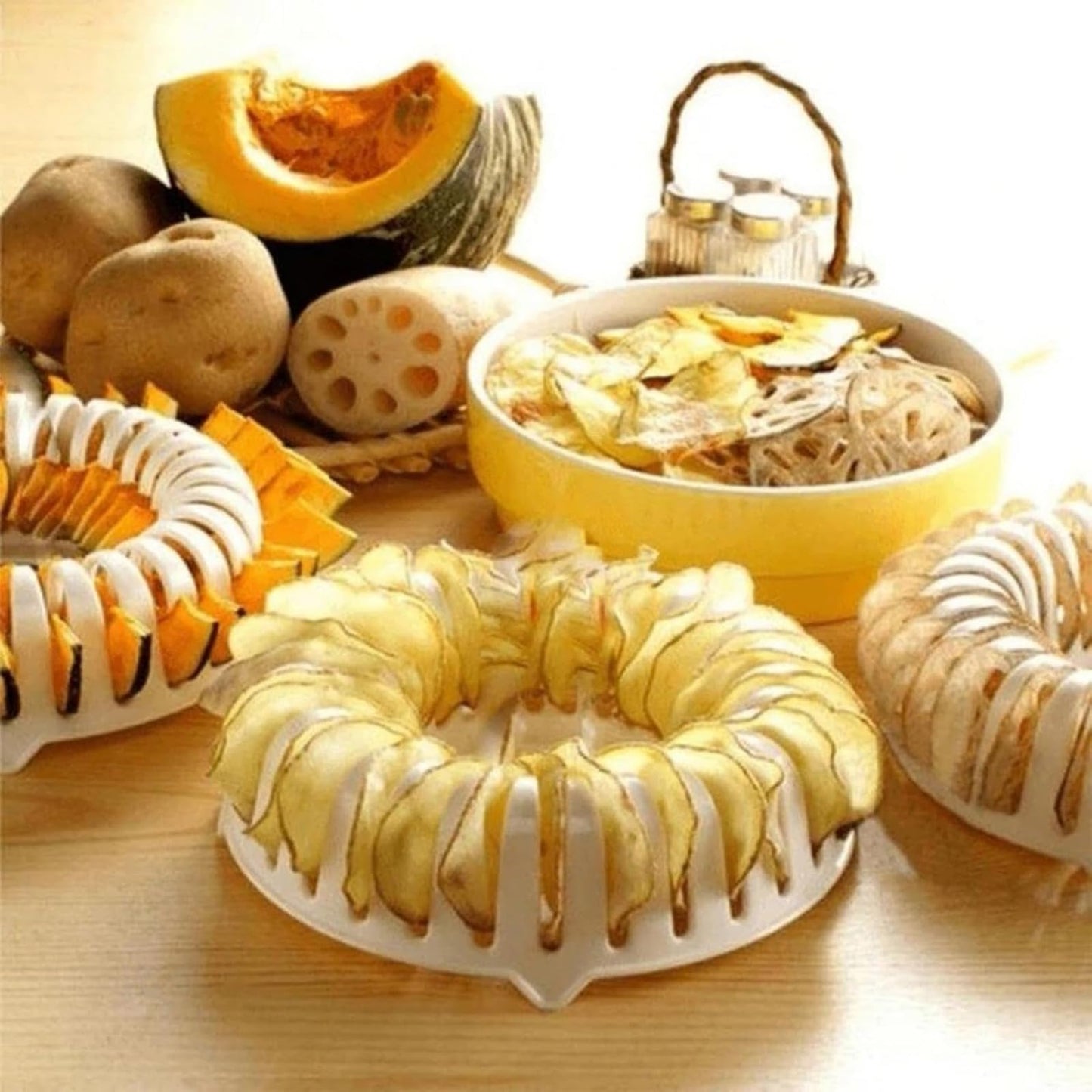 Microwave Potato Chip Maker with Potato Chip Slicer,Microwave Oven Potato Chips Baking Tray,Multifunctional Potato Chip Tools DIY Snack Baking Gadget,Microwave Potato Chip Maker Baking Tray (2PCS)