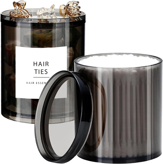 SheeChung Qtip Holder Set - 12 oz Apothecary Jars with Lids | Stylish Bathroom Organizer in Translucent Black