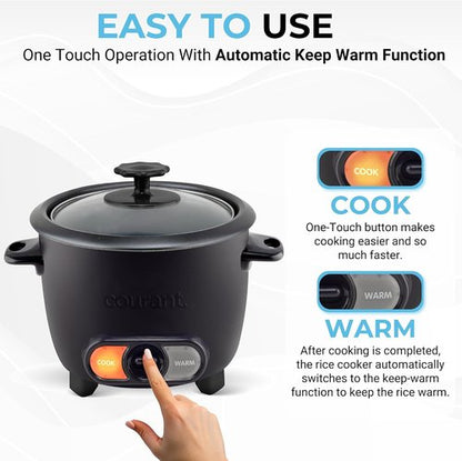 Courant Rice Cooker - 8-Cup Capacity, Removable Non-Stick Bowl, One-Touch Operation, Black