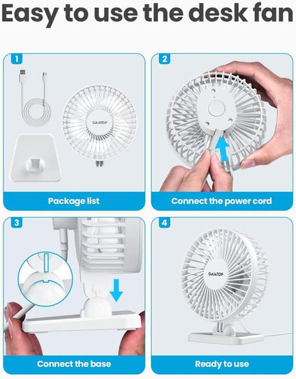 Gaiatop USB Desk Fan - Powerful Portable Mini Fan with 3 Speeds | Quiet Cooling for Home & Travel - White