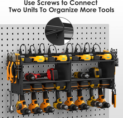 CCCEI Modular Power Tool Organizer - Wall Mount Charging Station & Heavy Duty Rack | Black, 2 Pack