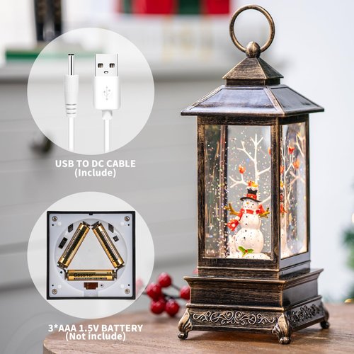 Christmas Snow Globes, Snowman Cardinal Music Water Lantern, Holiday Decorations Gifts for Family Children or Friends