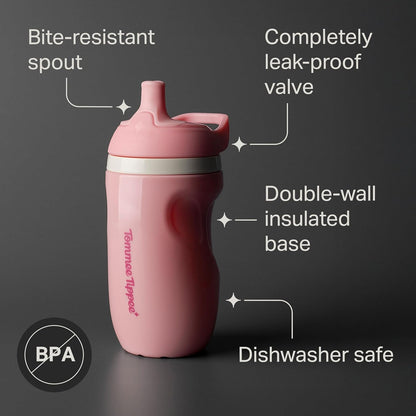 Tommee Tippee 9oz Insulated Toddler Water Bottle - No Spill Sippy Cups, BPA Free, Pink & Mint, 2-Pack