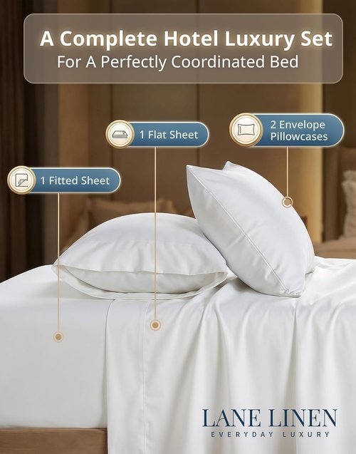 **LANE LINEN King Size Sheet Set - 600 Thread Count 100% Cotton, Naturally Cool & Durable - White**