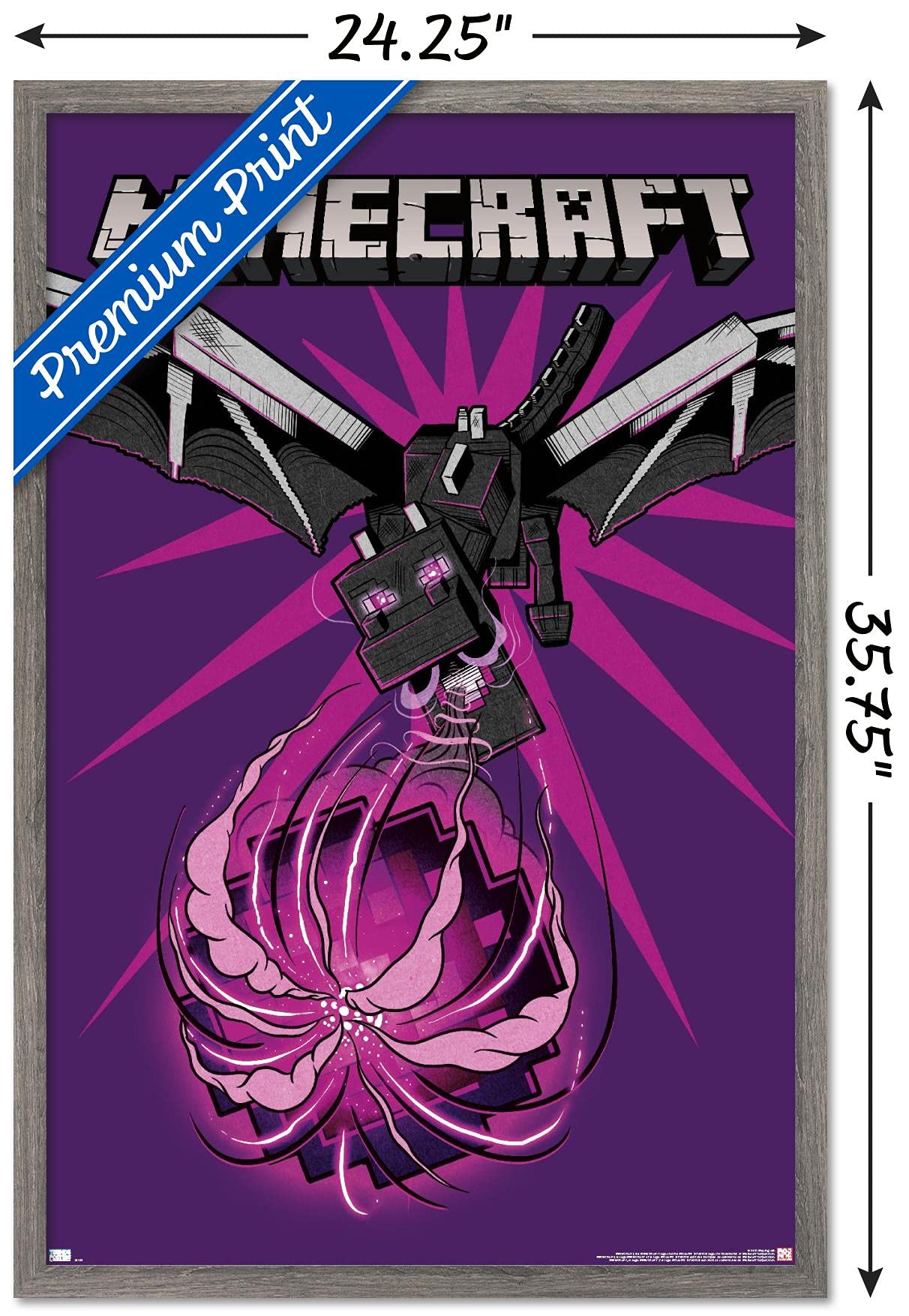 Trends International Minecraft - Dragon Wall Poster, 34L x 22.4W, Barnwood Framed Version