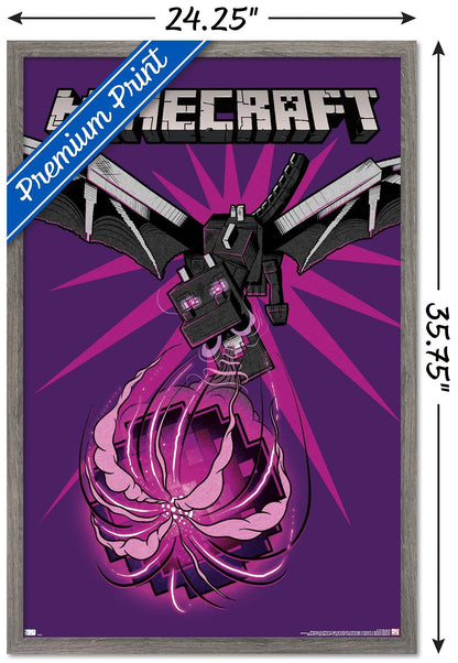 Trends International Minecraft - Dragon Wall Poster, 34L x 22.4W, Barnwood Framed Version