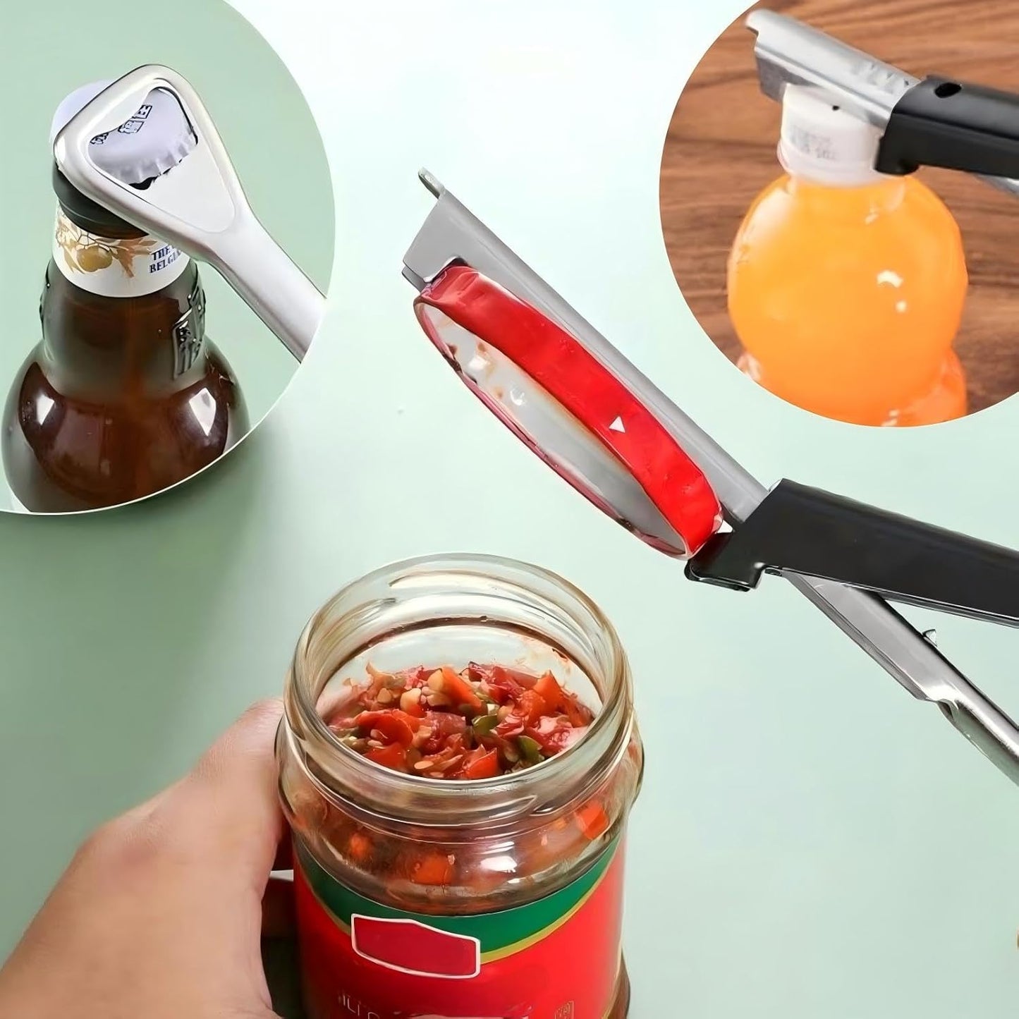 Skiennix Stainless Steel Jar Opener - Ergonomic Long Handle for Seniors & Arthritis Relief