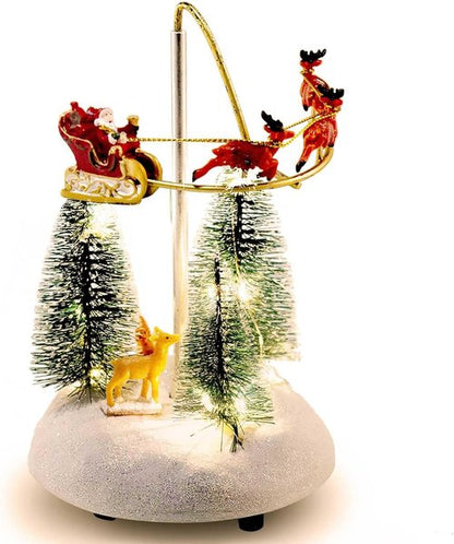 Innodept12 Christmas Snow Village Animated Santa Sleigh Figurine - Musical Lights & Colorful Decor