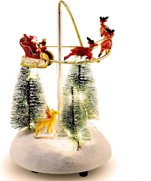 Innodept12 Christmas Snow Village Animated Santa Sleigh Figurine - Musical Lights & Colorful Decor
