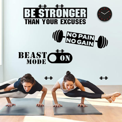 Zonon Gym Wall Decal Set - Inspirational Quotes Vinyl Art for Fitness | Be Stronger Than Your Excuses, 3 Pieces
