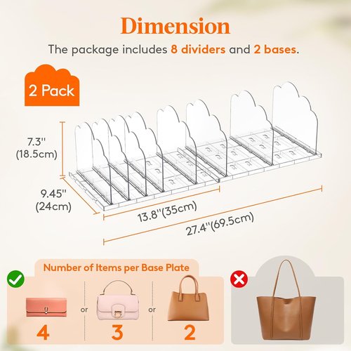 Lifewit Purse Organizer - Clear Handbag Storage Solution | Adjustable Clutch Holder, 2 Pack (35 x 24 cm)