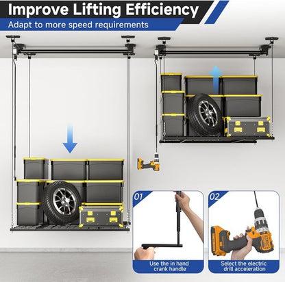 GADFISH Garage Ceiling Lift Storage Rack - Easy Lift Overhead Storage | 4x4 Ft | 350LBS Capacity