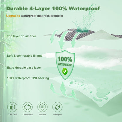 Waterproof Mattress Protector, Queen Size Mattress Pad Fitted 6"-18" Deep Pocket, 3D Air Fabric Breathable Bed Mattress Cover Noiseless Washable for Bedroom, Hotel(Carbon Gray)