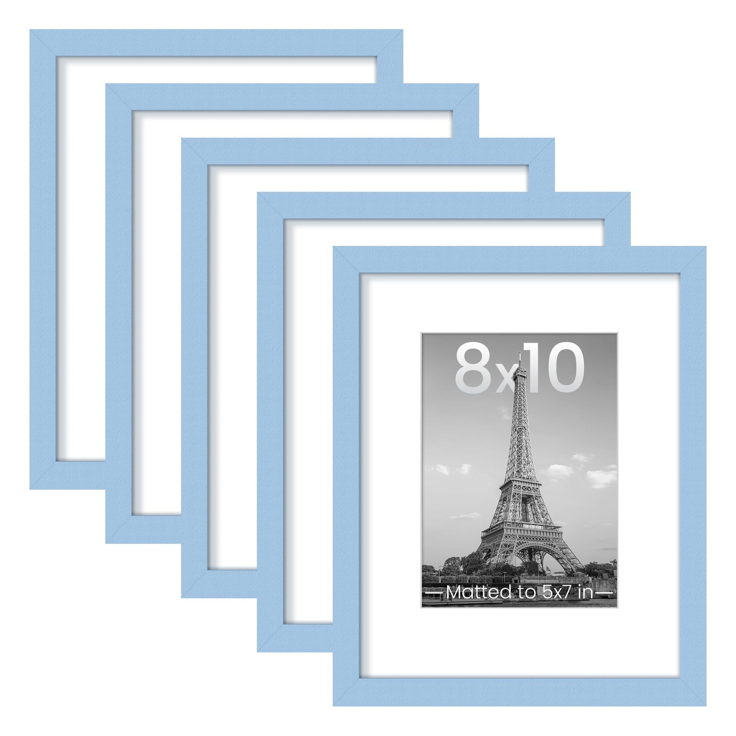 upsimples 8x10 Picture Frame Set of 5, Display Pictures 5x7 with Mat or 8 x 10 Without, Wall Gallery Photo Frames, Blue