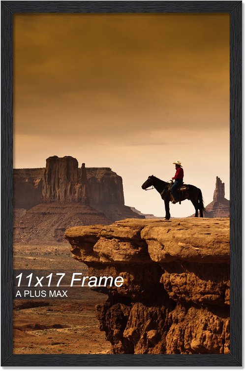 A PLUS MAX 11x17 Picture Frame, Black Engineered Wood Frame for 11 x 17 Inch Picture Poster Photo, Light Weight 11 by 17 Frame with Wood-grain for Wall - 1 Pack/Black/11 x17